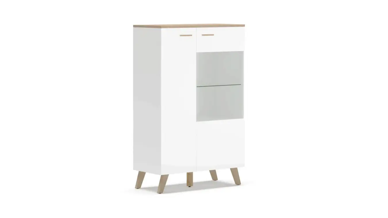 Шкаф двухдверный со стеклом Helmi, цвет Гикори кингстон+Белый блеск фото - 1 - большое изображение